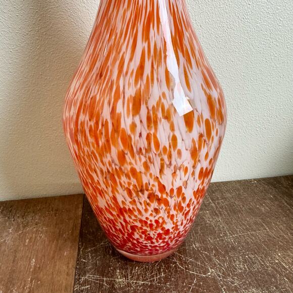 Vintage MCM Red Orange White Hand Blown Turned Tall Vase Smooth Pontil - Picture 8 of 9